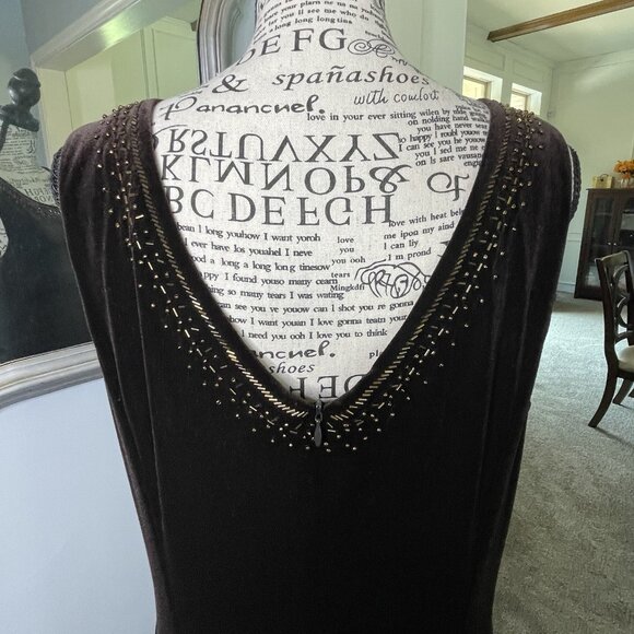 Dressbarn Collection Velvet Dress 14 Brown Beaded Long Maxi Formal Party Luxury - Picture 9 of 16